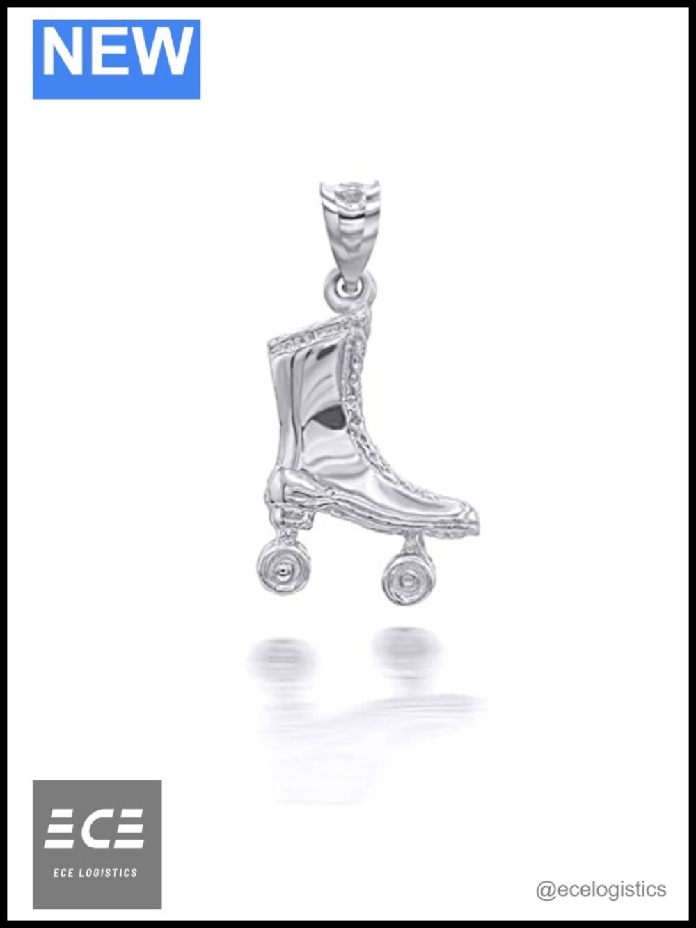 Sterling Silver 3D Roller Skates Pendant Necklace